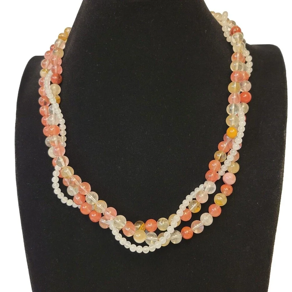 Handmade Swirl Triple Strand Beaded Gemstone 20